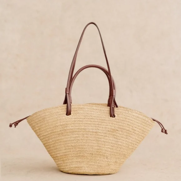 ISO Sezàne Justine Embroidered Flower Raffia Basket Tote Bag - Picture 2 of 5